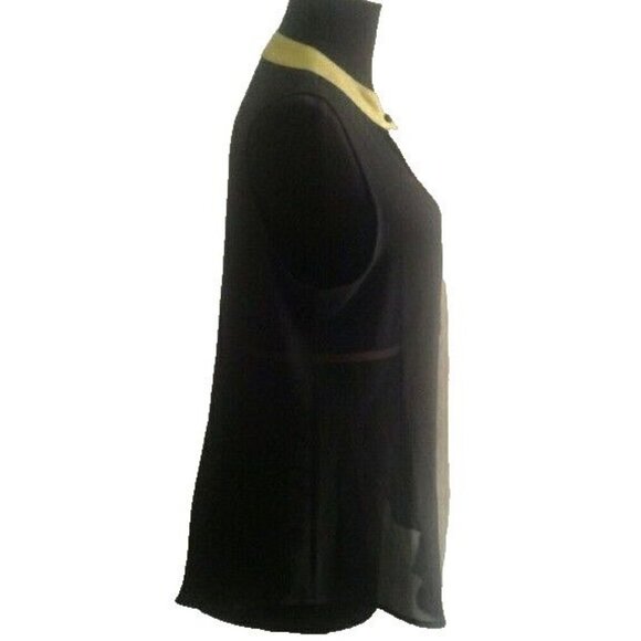 Charming Charlie Size Small Blouse Sleeveless Black Yellow Button Detail Sheer - Picture 4 of 8